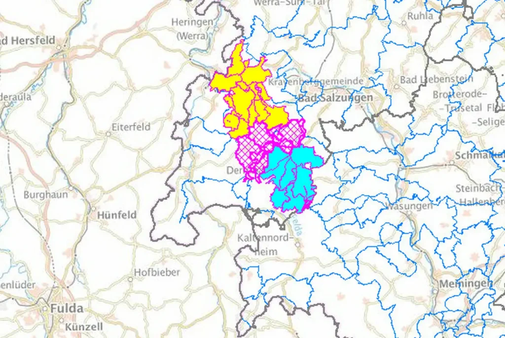 Übersichtskarte des Thüringer Landesamtes für Verbraucherschutz: Gebietskulisse des MTBC-Wildtiermonitorings im Wartburgkreis 2025
