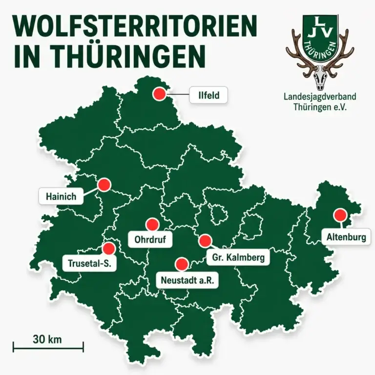 Karte WolfsterrtorienWolf Reproduktionsnachweis in Thüringen