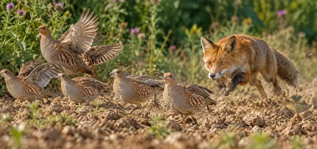 Foto von einem Fuchs der Rebhühner jagd zum Blogbeitrag Jagdstrecke 2025/26 in Thüringen